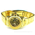 Hollow Golden Bangle Ladies Automatic Watch 28mm Case With Jewelry